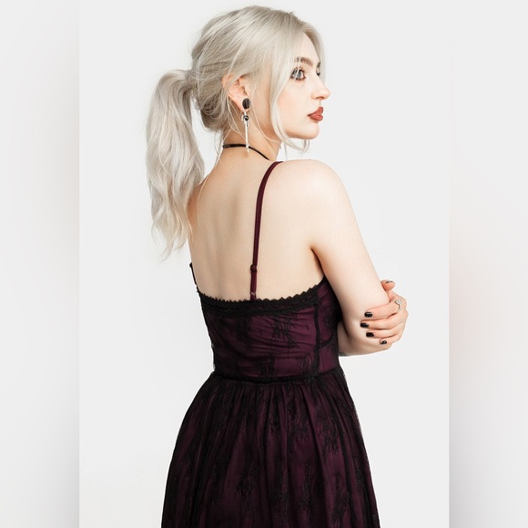 Disturbia Plum Lace Slip Dress | Whimsigoth Goth Core Mini | US 6 - Picture 6 of 15